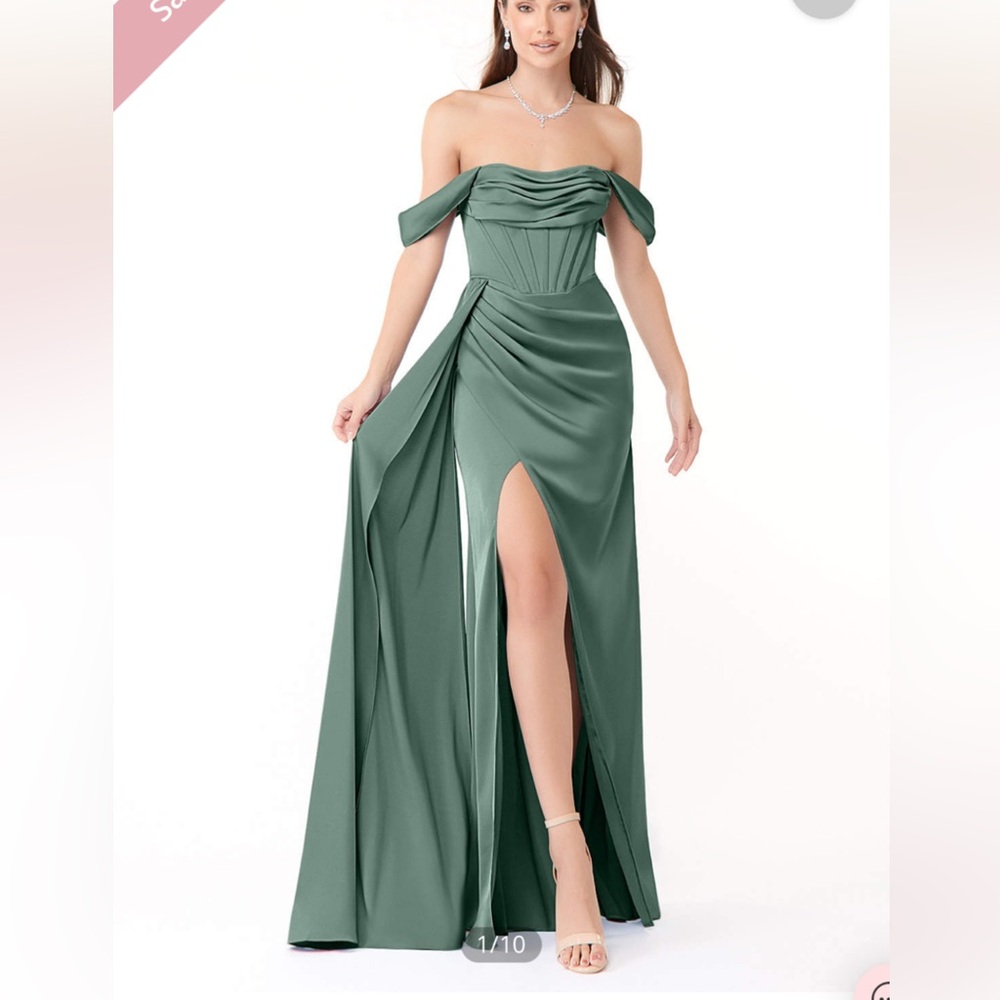 Azazie Eucalyptus satin corset bridesmaids dress
